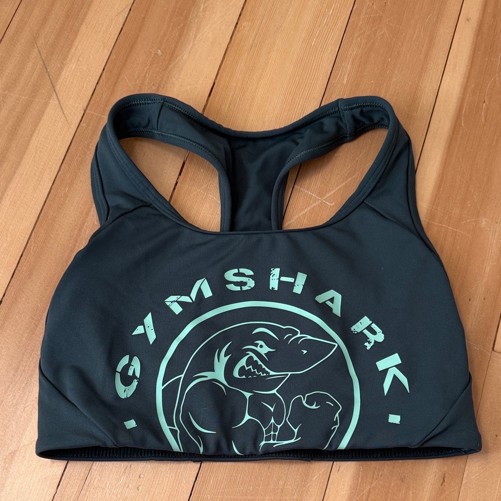 Gymshark Black Sports Bra with Green Logo